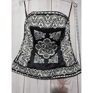White House Black Market Strapless Corset Top Satin Black White Patterned Size 6